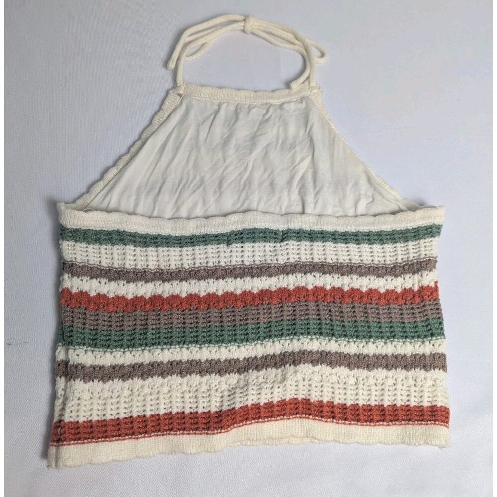 RSQ Crochet Boho Y2K Style Cream Green Striped Halter Top Fall Lined Sz M Medium - Picture 3 of 5